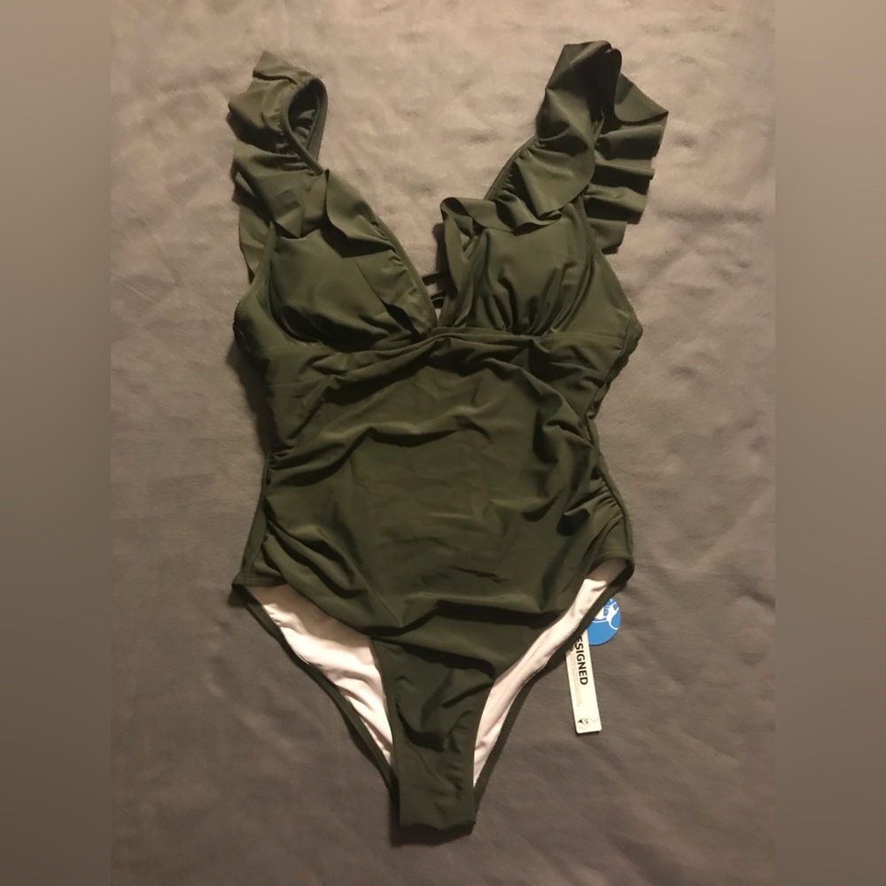 Olive Ruffle Strap One-Piece Swimsuit - Women Swim